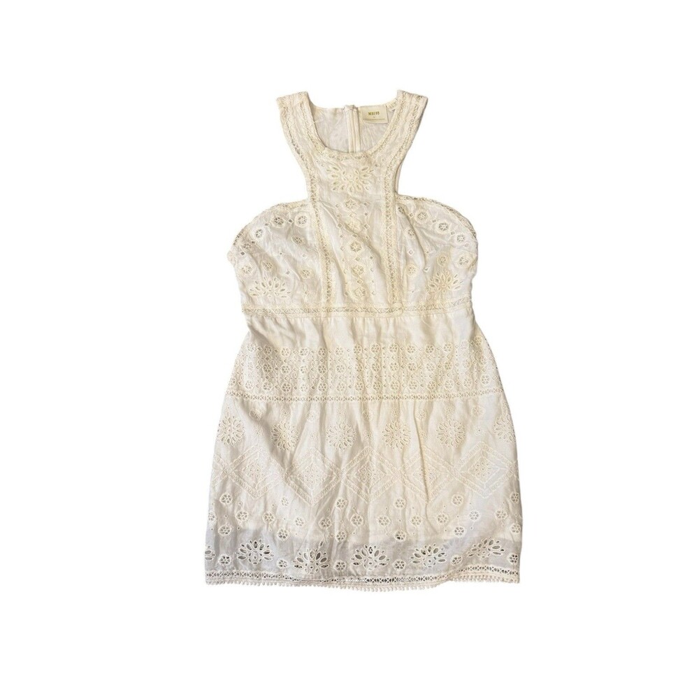 MAEVE By ANTHROPOLOGIE Crew Neck Sleeveless Laced White Mini Dress Size 14
